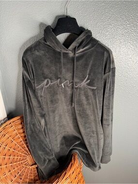 PINK🩷🖤 Victoria's Secret Black Velour Hoodie